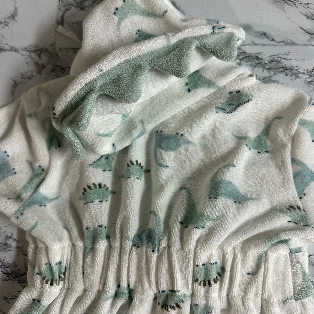 Carter's White and Green Dinosaur Baby Hooded Robe Size 0-9 Months
